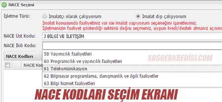 KOSGEB Destek Alınabilecek Faaliyet Alanları Listesi