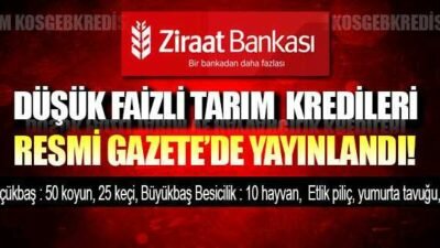 Ziraat Bankası Düşük Faizli Tarım ve Hayvan Kredisi Şartları